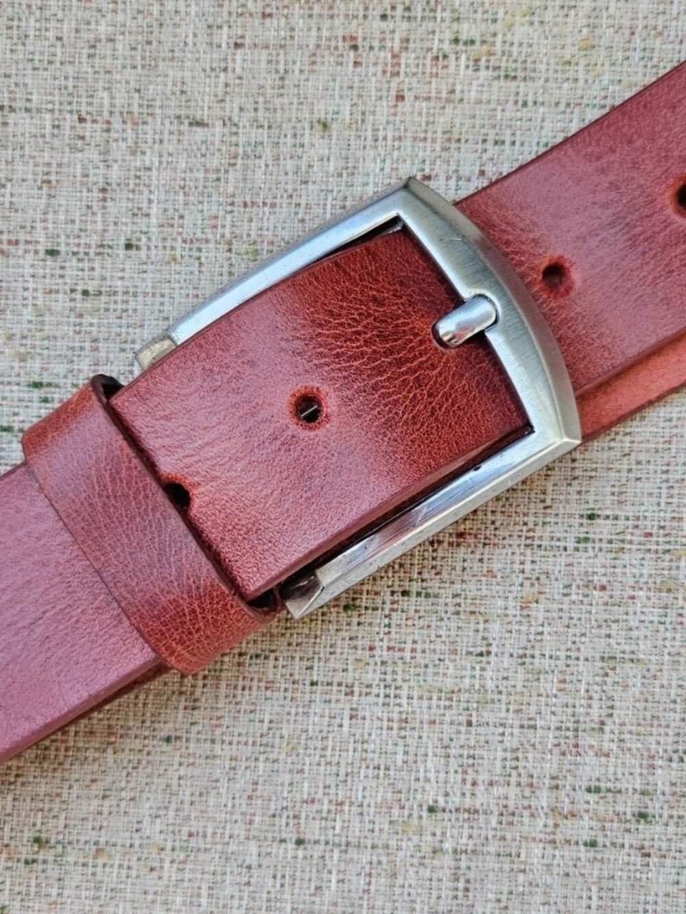Handmade Genuine Leather Belt Reddish Brown Men Waistband Pin Buckle Size 35-36